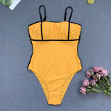 Yellow Contrast Color Sling Swimwear High Cut One Piece Swimwear