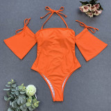Orange Backless Lace-Up One Piece Swimwear Off Shoulder Sexy Women Swimwear