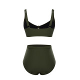 Blackish Green Hollow-Out Bikini Adjustable Strap 2 Pieces Bikini