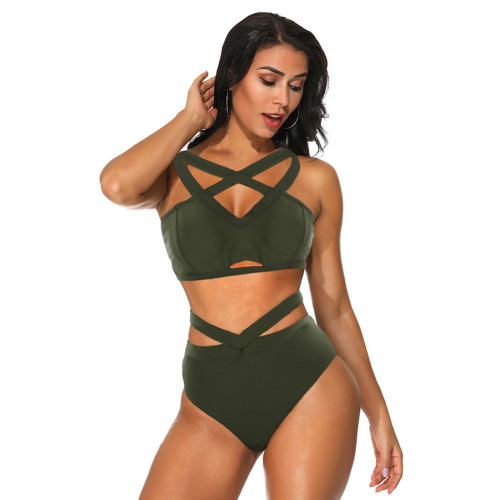 Green Bikini High Waist Adjustable Strap 2 Pieces Beach Wear