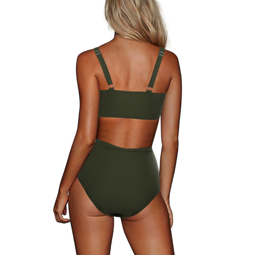 Blackish Green Hollow-Out Bikini Adjustable Strap 2 Pieces Bikini