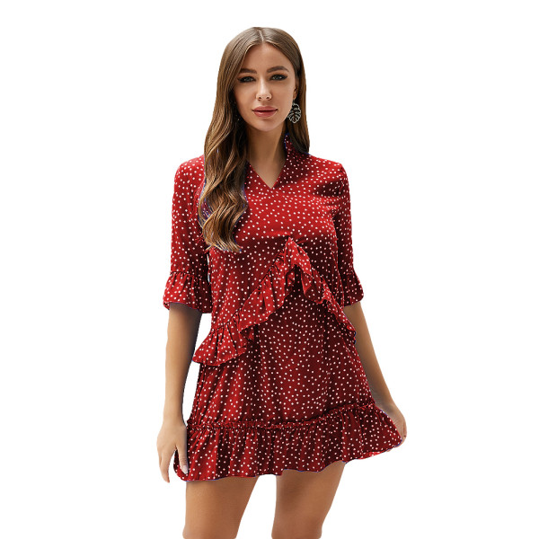 Wine Red Fetching Chiffon Summer Mini Dress Ruffled Plus Size