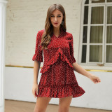 Wine Red Fetching Chiffon Summer Mini Dress Ruffled Plus Size