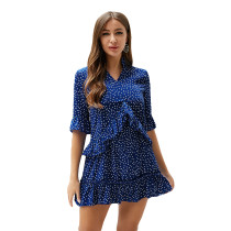Deep Blue Fetching Chiffon Summer Mini Dress Ruffled Plus Size Dress