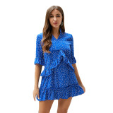 Fetching Royal Blue Chiffon Summer Mini Dress Ruffled Plus Size