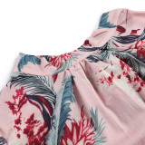Pink Ravishing Floral Printed Mini Dress Tie Waist Comfort Dress