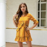 Fetching Yellow Chiffon Summer Mini Dress Ruffled Plus Size Dress