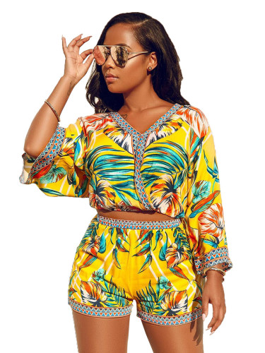 Maiden Yellow Full Sleeve Bohemian Print Top Suits On-Trend Fashion
