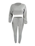 Round Neck Crop Top And High Waist Pants For Woman Body Sculpting Gray 