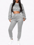 Round Neck Crop Top And High Waist Pants For Woman Body Sculpting Gray 