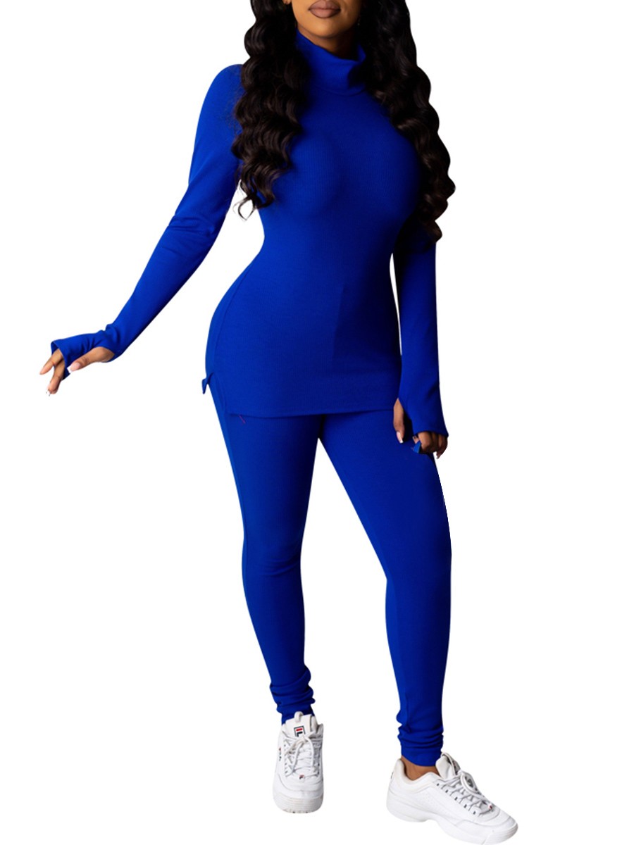 US$ 8.68 - Blue Solid Color Tracksuit Full Length Simplicity Comfort ...