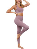 Close-Fitting Light Purple U-Neck Crop Top High Waist Running Leggings For Traveling Suitable Fitness Yoga