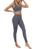 Frisky Dark Gray Wide Waistband Leggings Solid Top Straps Women's Essentials Suitable Fitness Yoga