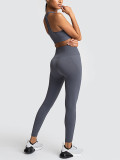 Frisky Dark Gray Wide Waistband Leggings Solid Top Straps Women's Essentials Suitable Fitness Yoga