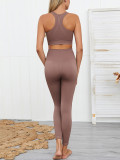 Comfy Brown High Rise Sweat Suit Crop Top Seamless For Traveling Suitable Fitness Yoga
