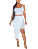 White Sling Shirring High-Low Hem Skirt Set Chic Online