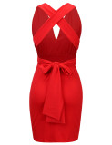 Red Deep V Neck Changeable Straps Mini Bodycon Dress Loose Fit Suitable for Holiday