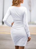White Round Neck Cross Hem Bodycon Dress  Comfort Sexy Fashion Style
