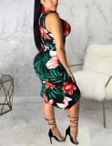 Fairy Black Cut Out Floral Print Tight High-Low Skirt Set Glamor Sexy Fashion Style Suitable for Holiday 