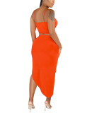 Orange Cami Top And Asymmetrical Hem Shirring Skirt Understated Design