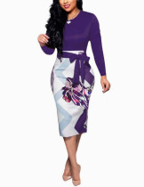 Purple Printing Clothing Ladies Elegant Bodycon Dress Comfortable Fabrics