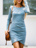 Blue Long Sleeve Bodycon Dress Comfort Sexy Fashion Style Suitable