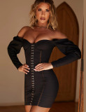 Black Off Shoulder Hollow-Out Bodycon Dress Supper Fashion