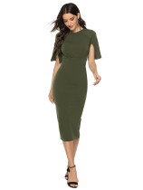 Army Green Round Neck Bodycon Dress Waist Woman Comfortable Fabrics