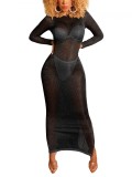 Black Sheer Mesh Open Back Bodycon Dress Fashion Style  