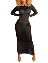 Black Sheer Mesh Open Back Bodycon Dress Unique Fashion Style