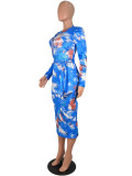 Light Blue Zip Neckline Full Sleeve Bodycon Dress Comfortable Fabrics