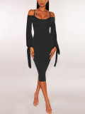 Black Off Shoulder Sling Plain Bodycon Dress Beautiful and Elegant Fashion Style