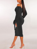 Black Off Shoulder Sling Plain Bodycon Dress Fashion Style
