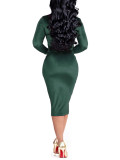 Blackish Green Solid Color Waist Tie Bodycon Dress Fashion Comfortable Fabrics