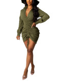 Army Green Long Sleeve Bodycon Dress Comfortable Unique Fabrics