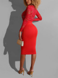 Red Round Collar Patchwork Bodycon Dress Fitness Woman Beautifully Designed