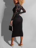 Black Bodycon Dress Lace Sheer Mesh Female Elegance Beautiful and Elegant