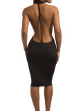 Black Deep V Neck Backless Bodycon Dress Super Sexy Weekend Time