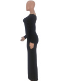 Black Long Sleeves Off Shoulder Bodycon Dress Curve Smoothing Beautifully Designed