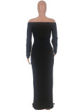 Black Long Sleeves Off Shoulder Bodycon Dress Curve Smoothing Beautifully Designed