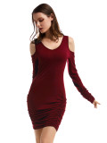 Loose Wine Red Pleated Bodycon Dress Mini Length Fit