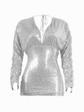 Silver Mini Length Bodycon Dress Sequin Leisure  Versatile Item Elegant Fashion