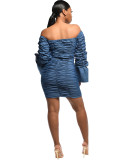 Elegance Blue Solid Color Off-Shoulder Bodycon Dress Beautifully Designed