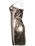 Gold Backless Patchwork Sequins Bodycon Dress Comfort Fit Weekend Time