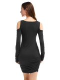 Wonderful Black Solid Color Cold Shoulder Bodycon Dress Elegant Fashion