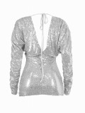 Silver Mini Length Bodycon Dress Sequin Leisure  Versatile Item Elegant Fashion