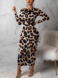 Unique Bodycon Dress Long Sleeve Leopard Print Feminine Charm
