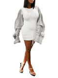 White Long Sleeves Bodycon Dress Comfortable Fabric Charming Fashion