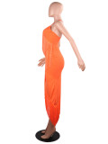 Orange Spaghetti Straps Tassel Bodycon Dress Workout Weekend Time