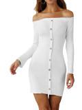 White Off-Shoulder Long Sleeve Bodycon Dress Comfortable Fabric Leisure Fashion